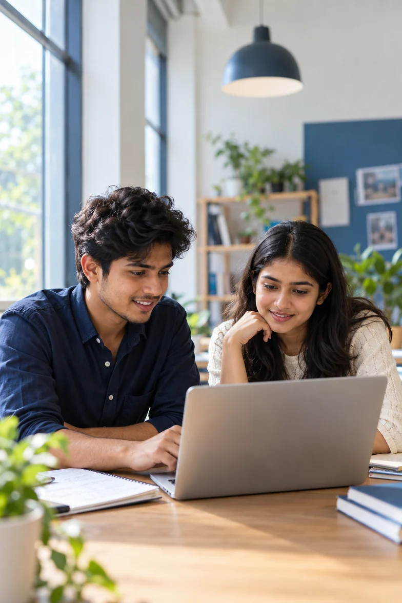 Students smiling while working together