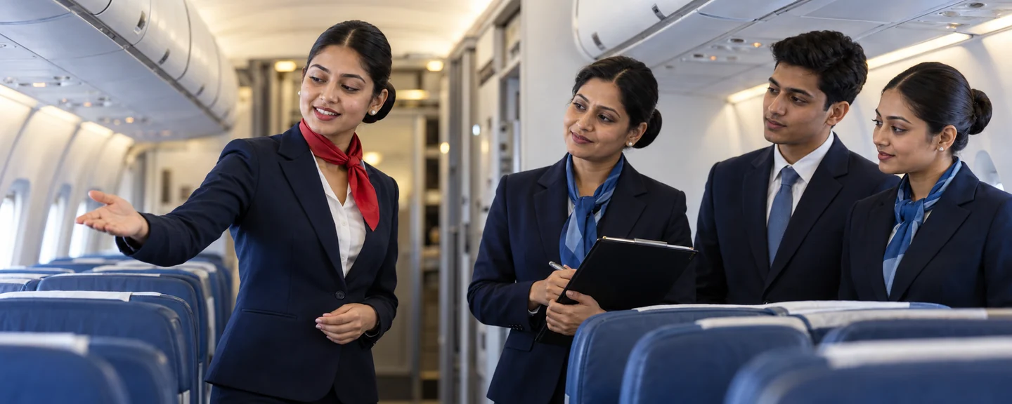 Ascend trainees practising cabin service on board