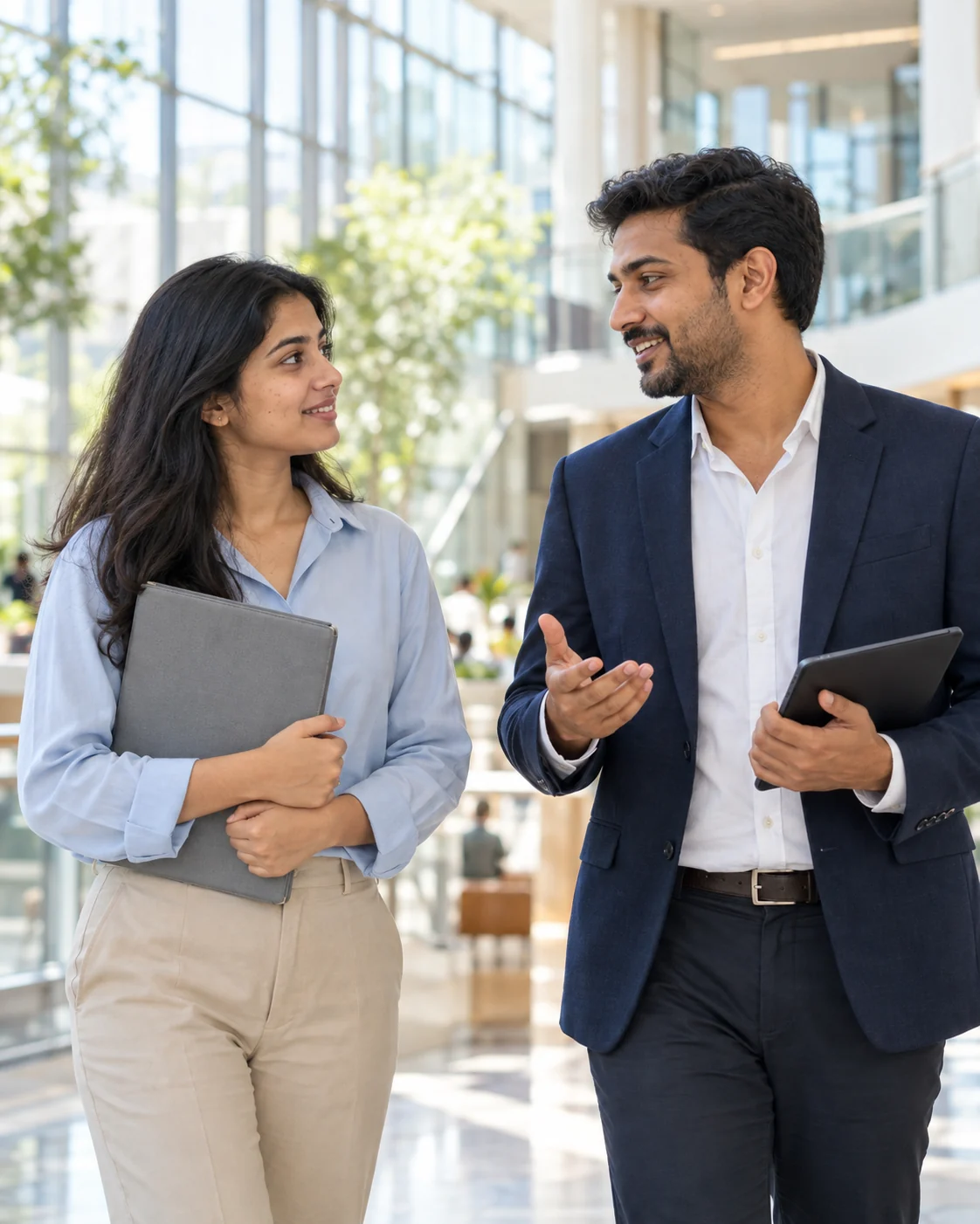 Two young professionals in a career conversation